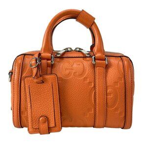 Auth GUCCI Jumbo GG 725292 Orange Leather Handbag